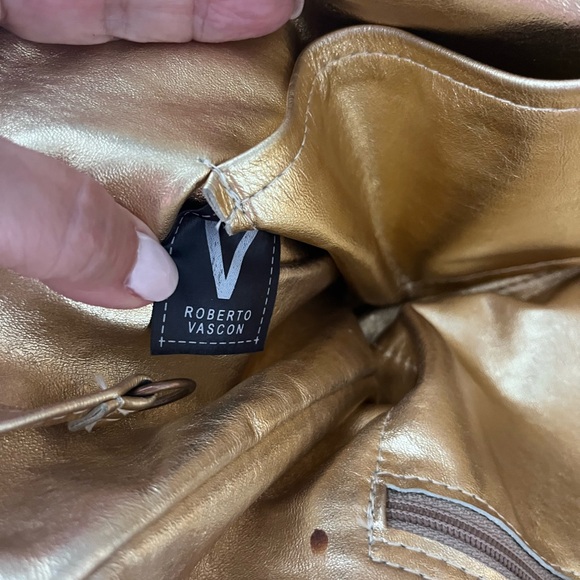 Roberto Vascon Lucite Handled, Brown suede and gold leather handbag. - Picture 6 of 9